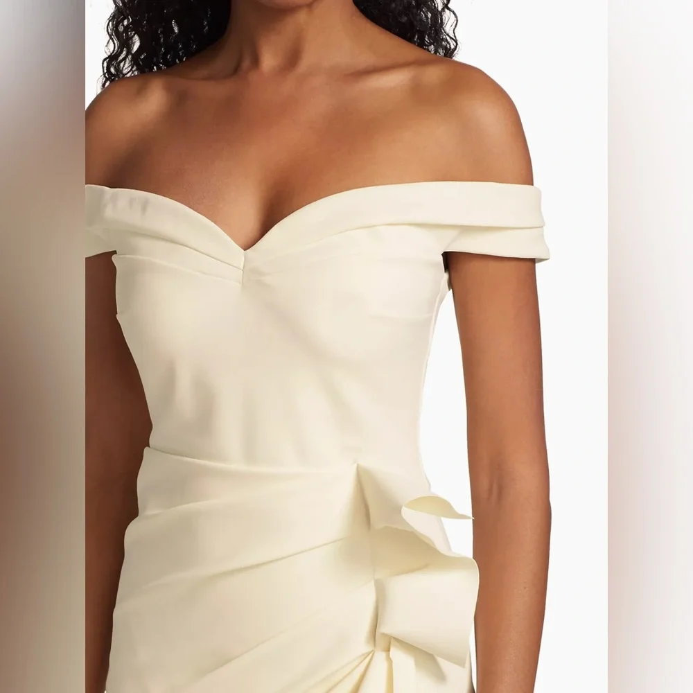 Chiara Boni La Petite Robe Radoslava Off-The-Shoulder Wrap Cream Gown Size 4 - Picture 3 of 12